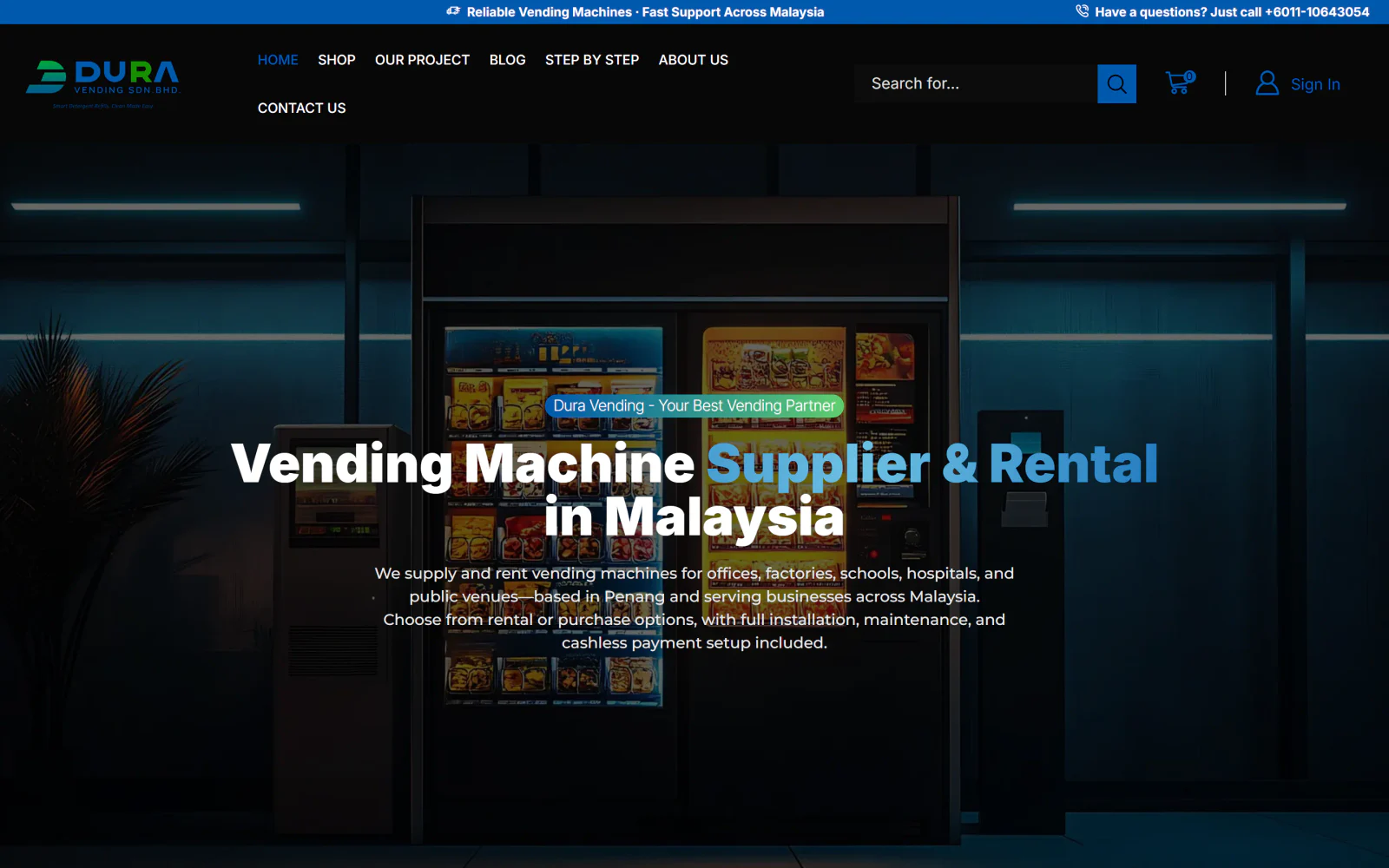 DuraVending website on desktop
