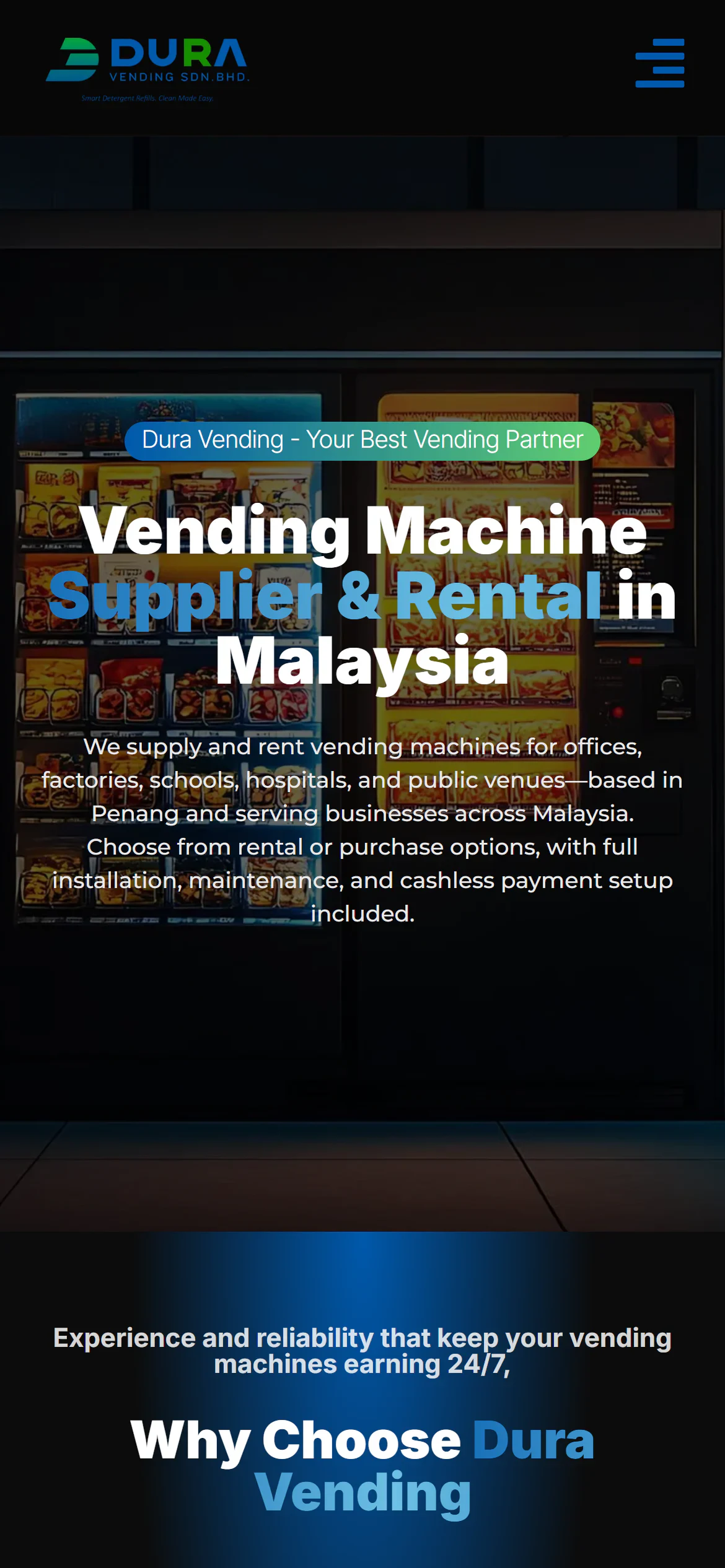 DuraVending website on a phone