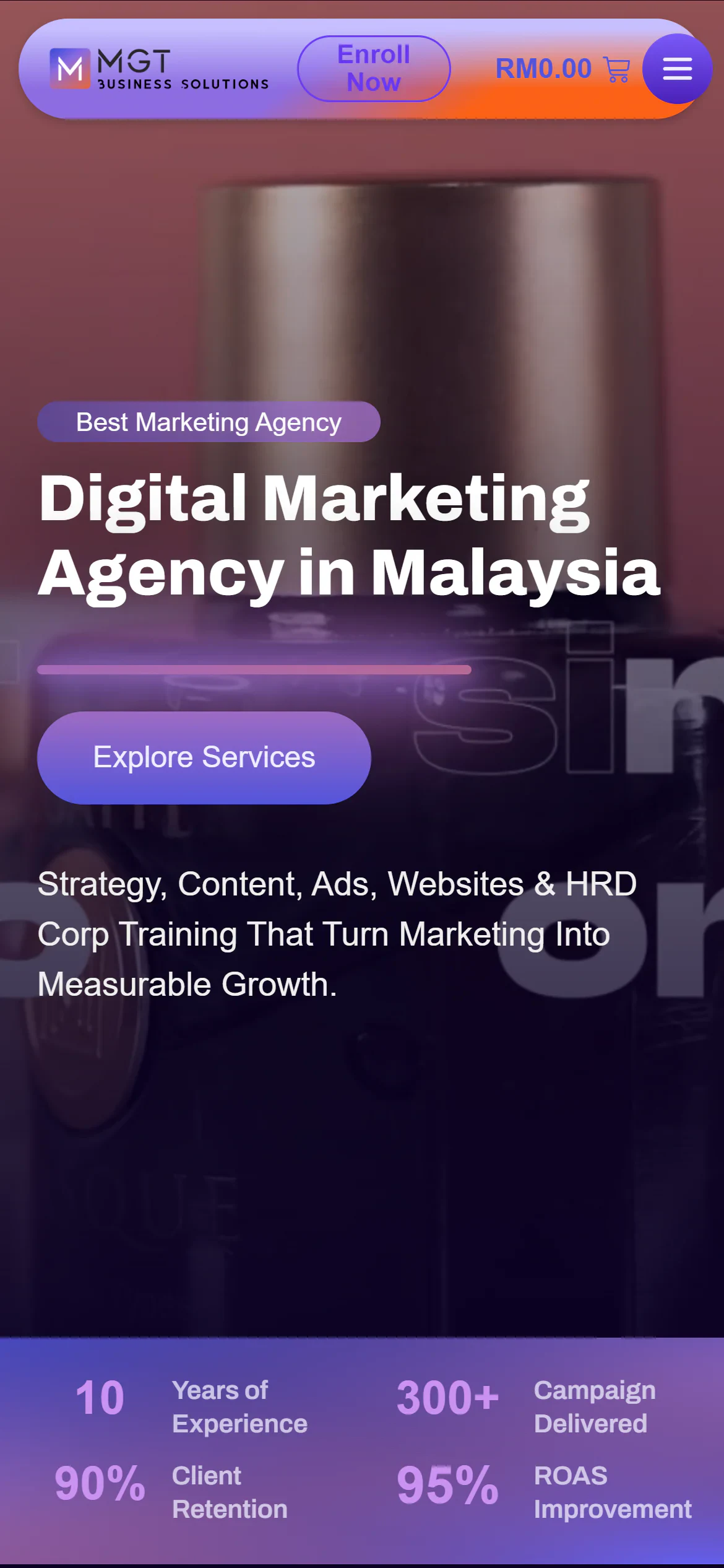 MGT Business Solutions website on a phone