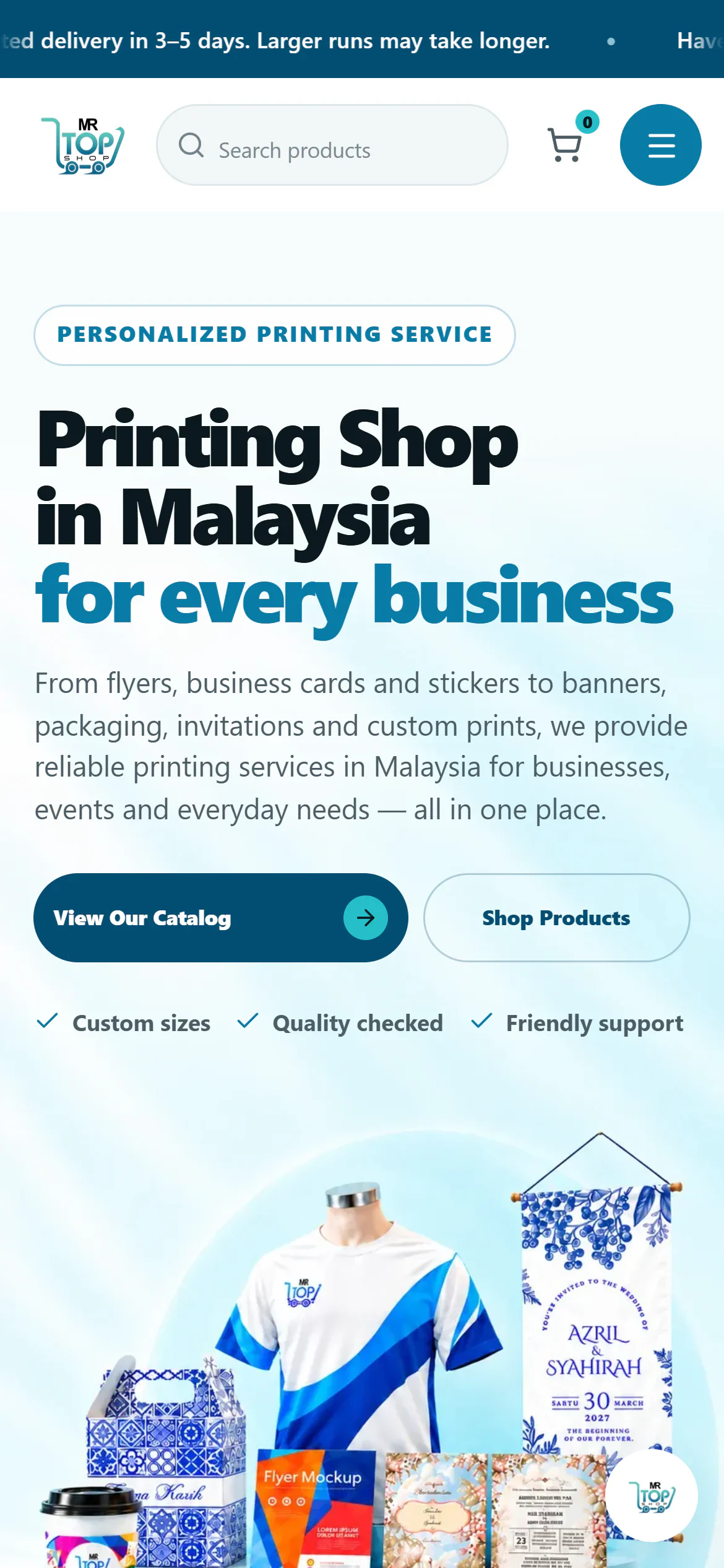 Mr Top Shop website on a phone