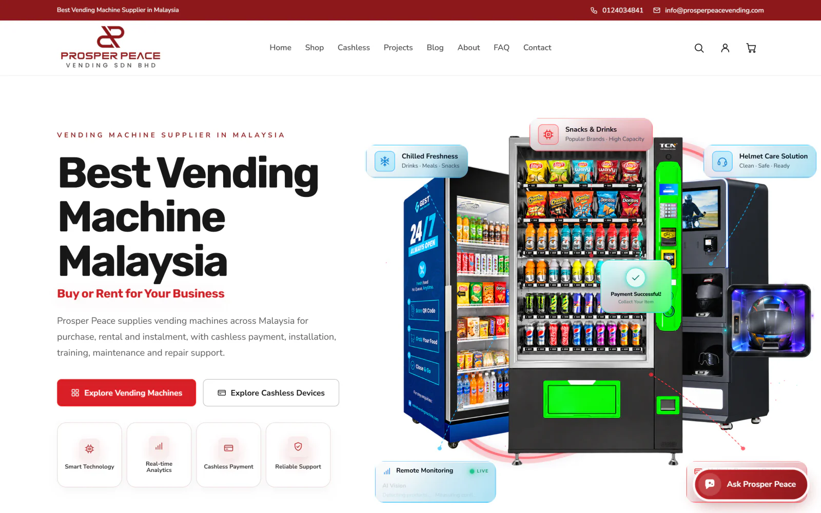 Prosper Peace Vending website on desktop